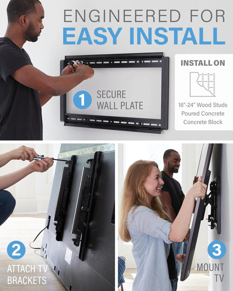 Installation steps for Super Slick Extendable Tilt TV Wall Mount For 42 To 90 Inch Sets Supporting Up To 150 Pounds, easy setup process.