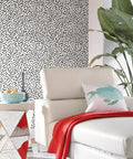 Living room with Black and White Confetti Peel and Stick Wallpaper Removable Self-Adhesive Roll for Easy No Mess Decor on the wall.