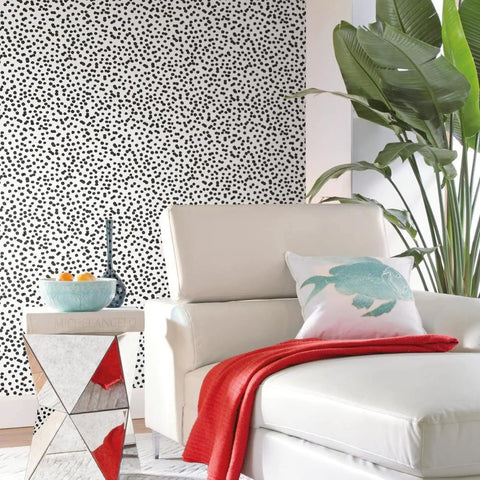 Living room with Black and White Confetti Peel and Stick Wallpaper Removable Self-Adhesive Roll for Easy No Mess Decor on the wall.