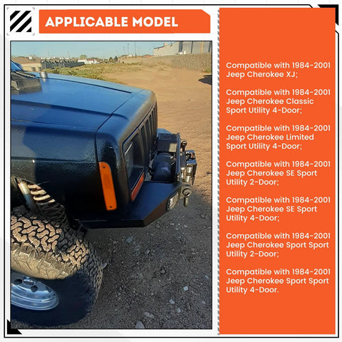 ECOTRIC front bumper bare-metal kit, front view, installed on 1984–2001 Jeep Cherokee XJ with winch mount