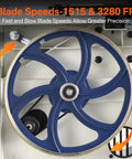 Close-up of Heavy Duty 10 Inch Bandsaw For Woodworking With 1/2 Hp Motor And Dual Speed Up To 3280 FPM showing dual blade speeds gear.
