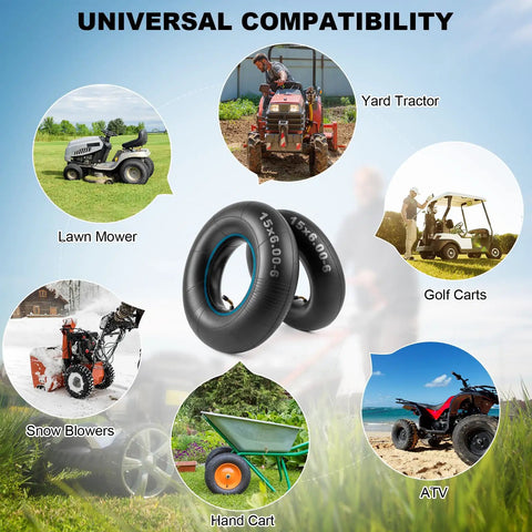 Built Tough 15x6.00-6 Inner Tubes With TR-87 Bent Valve Stem, Premium Replacement Tubes For Lawn Mowers and More, Universal Use
