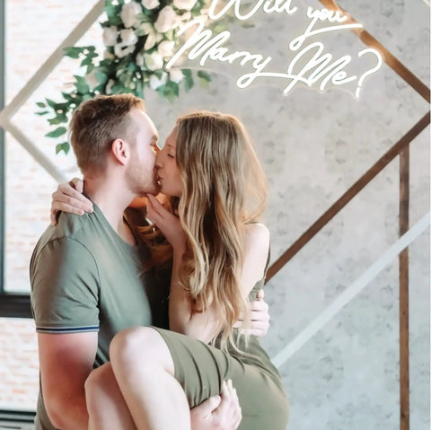 Couple kissing under 27.5 Inch Will You Marry Me Neon Sign With Dimmer Switch For Wedding Wall Decor 12V LED Neon Light