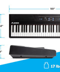 Beast 88 Key Semi Weighted Digital Piano Keyboard With Built In Forty Watt Stereo Speakers dimensions and side view