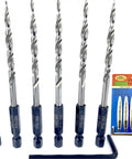 Top Shelf Six Piece Replacement Tapered Countersink Drill Bits In Heavy Duty 11 64 Inch Hex Shank With Easy Grip Wrench for wood and metal.