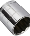 Half Inch Drive 12 Point 36mm Standard Socket for Auto Repair and DIY, chamfered for guiding fasteners, clear size markings.