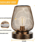 Bronze mesh table lamp with dimmable switch, 7.7x3.6 inches, from Two Pack USB Rechargeable Cordless Table Lamps With Four Lighting Modes.
