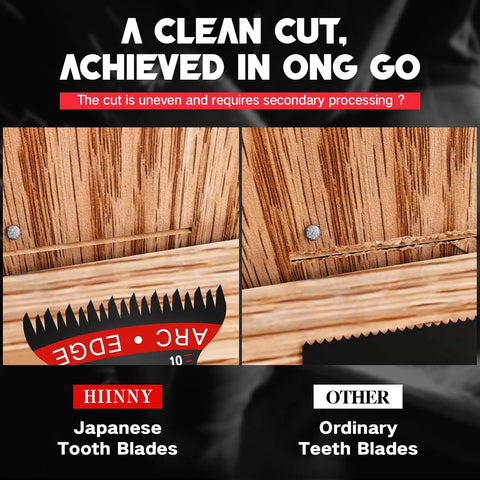 Comparison of Kickass Japanese Tooth Oscillating Tool Blades and ordinary blades showing clean cuts in wood.