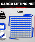 Heavy Duty Cargo Lifting Net 1212 Lbs 4.92x4.92 Ft With 10x10 Cm Mesh Polyester Hoist Net shown with dimensions in blue.