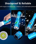 Ultra Bright Scuba Diving Light With 3 Modes And Power Indicator IP68 Waterproof Rechargeable Underwater Torch, blue, in use