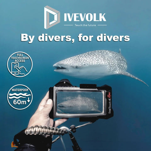 Underwater Seatouch 4 Max Phone Case for iPhone 12-15 Pro Max diving with whale shark, 60m waterproof, full touch control