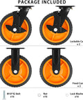 Eight Inch Heavy Duty Caster Wheels Set Of Four Featuring Never Flat Solid Rubber Tires With Knobby Treads, two lockable and two fixed.