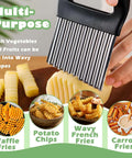 Suuker large crinkle cutter with black handle and stainless steel blades for cutting vegetables into wavy fries.