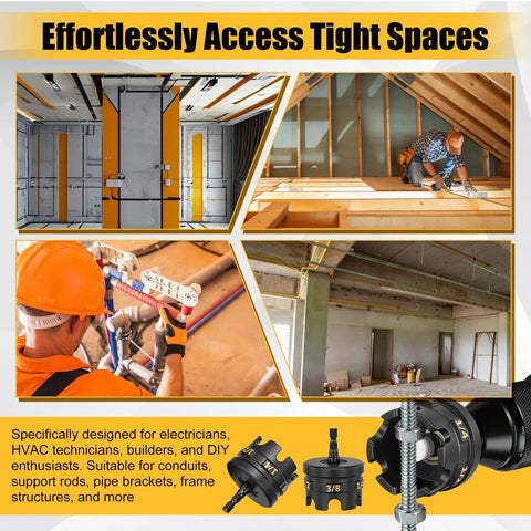 Two Pack Nut Zipper Drill Attachment for quick nut removal in tight spaces, electricians and builders using tool on threaded rods.