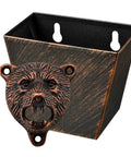 Heavy Duty Cast Iron Bear Head Wall Mounted Bottle Opener With Nifty Little Cap Catcher Antique Copper Finish close-up detail