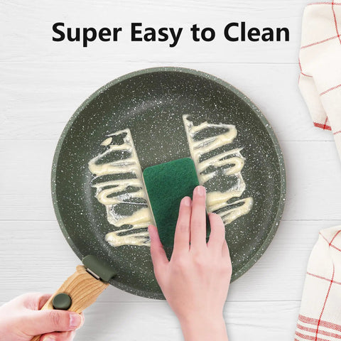 Cleaning Detachable-Handle 10 Piece Camping Cookware Set Nonstick Induction Pots And Pans Green Granite with sponge