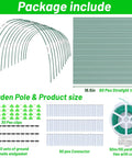 DIY Greenhouse Hoops Kit package contents with 16.5in hoops, connectors, clips, and twist ties highlighted.