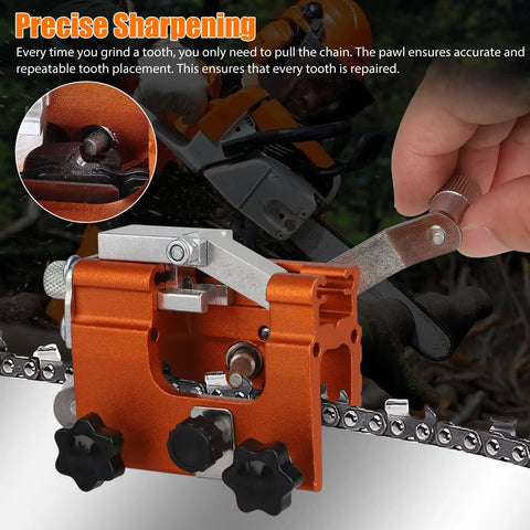 Portable Hand Crank Chainsaw Sharpener Kit With Jig For 8-22 Inch Chainsaws And Electric Saws, Fast 2-4 Second Sharpening in use