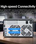 Beefy Eight Bay Nas Server With Snappy Quad Core Processor And Four Gigs Of Memory Expanding To Sixteen Gb Wired With Dual Ten Gigabit Ethernet Ports, showing dual 10GbE and 2.5GbE ports.
