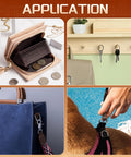 Six 25mm swivel snap hooks in silver zinc alloy; shown on wallet, key rack, bag, and dog leash.