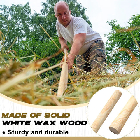 Man using 2 Pack 54 To 55 Inch Solid Wood Garden Tool Replacement Handles For Digging Fork Spade And Shovel Rake Fits 1.38 To 1.77 Inch Diameter Pro Grade Durable Ash Wood With Moisture Resistant Finish in field