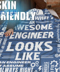 Person using Gearhead Engineer Gift Throw Blanket For Mechanical Electrical And Computer Engineers Blue Flannel 65 By 50 Inches Cozy Techie Gift For Nerds And Makers.