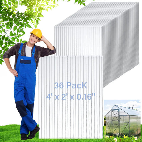 12 Pack 4 Ft By 2 Ft By 0.16 Inch Twin Wall Polycarbonate Greenhouse Panels Built To Last Waterproof UV Protected Clear Corrugated Roofing Sheets For Easy Greenhouse Replacement