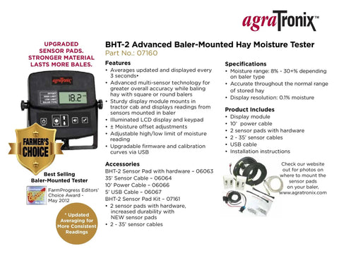 Multi Sensor Baler Mounted Hay Moisture Tester With Readings From Left Right And Through Bale, Big LCD Display For Day Or Night, Updates Every 2 To 3 Seconds, Settable High And Low Moisture Limits, On Farm Pro Grade Tech.