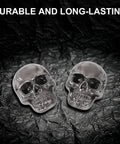 Badass Skull Rivet Studs With Screws In Silver Gray Finish, featuring silver gray skulls on textured background.