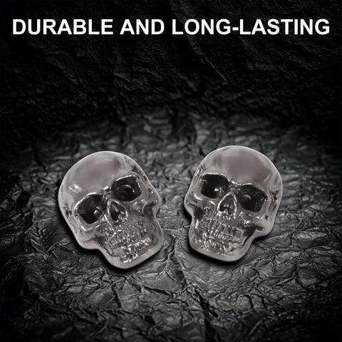 Badass Skull Rivet Studs With Screws In Silver Gray Finish, featuring silver gray skulls on textured background.