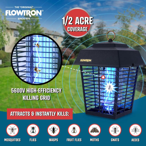 Powerful Outdoor Bug Zapper For Half Acre Yards With Dual Lure Method, 15W UV Light And Octenol Attractant, 5600V Kill Grid
