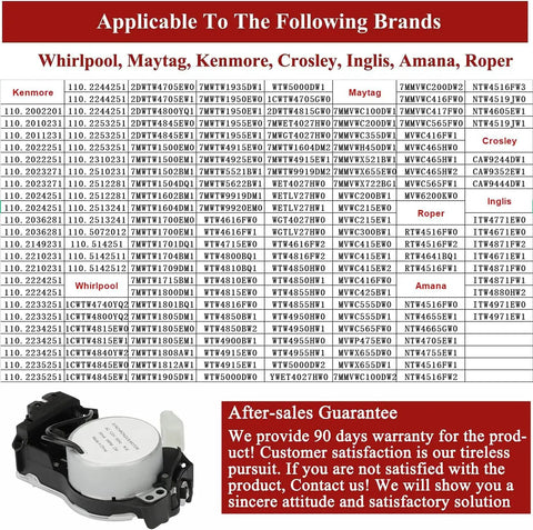 Compatibility chart and Washer Shift Actuator Replacement Compatible With Whirlpool Maytag Kenmore Amana WTW5000DW1 MVWX655DW1 NTW4516FW3 W10913953VP image