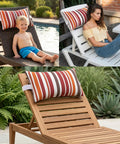 Two Pack Outdoor Chaise Lounge Head Pillow With Elastic Strap Red Stripes Water Resistant Headrest For Recliners Beach Chairs