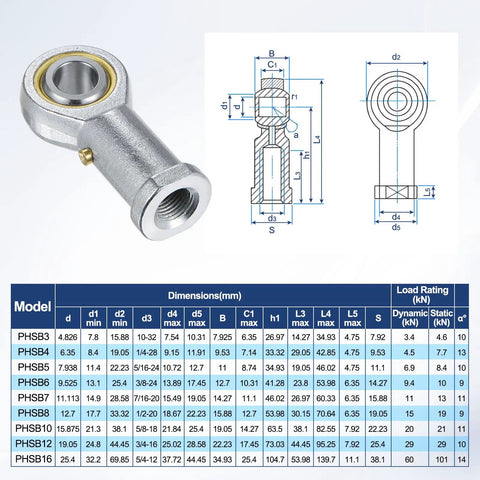 4-Pack PHSB8 Heavy-Duty Rod End Bearings 1/2 Inch Bore 1/2-20 Right Thread Built-To-Last Self-Lubricating Female Thread Steel Joint With Jam Nuts For Forging Machines CNC Equipment Steering Linkages And Automation Tools, steel rod end