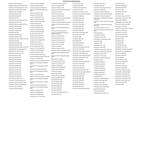 This Part Fits The Following Vehicles compatibility list for KTM, Husqvarna and GasGas models