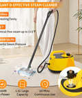Heavy Duty Handheld Steam Cleaner For Spotless Home Cleaning, 1500W, 1.5L tank, powerful steam, and fast cleaning.