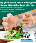 Zero Drama Disposable Poly Gloves For Food Prep And Slick Kitchen Grade Safety Gear For Cooking And Serving Delivers Super Thin Yet Tough Polyethylene Protection That Is Totally Fresh For Any Busy Kitchen Gig. Hands in clear food gloves handling salad in kitchen.