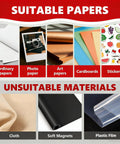 Image showing suitable and unsuitable papers and materials for Bulk 100 Sets Square Button Parts For Fridge Magnet Maker Machine Kit