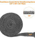 Wood stove gasket rope, gray graphite-impregnated fiberglass, 5/8 in x 1/8 in x 84 in, rolled with 1/8 in cross-section