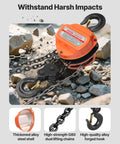 VEVOR hand chain hoist, orange, 3-ton capacity with galvanized G80 chain and hook