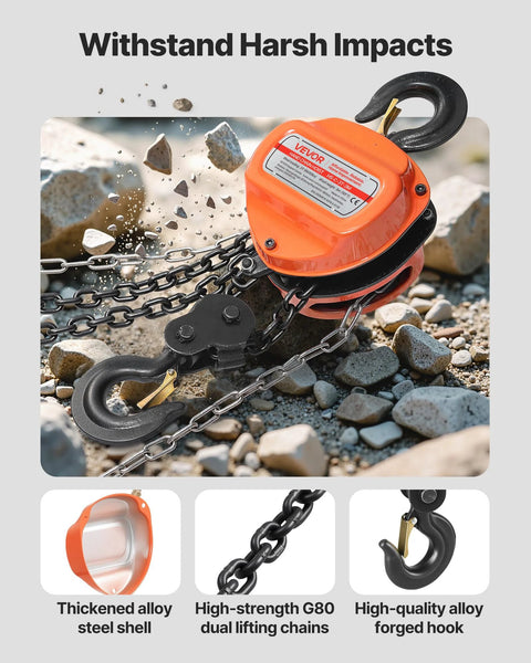 VEVOR hand chain hoist, orange, 3-ton capacity with galvanized G80 chain and hook