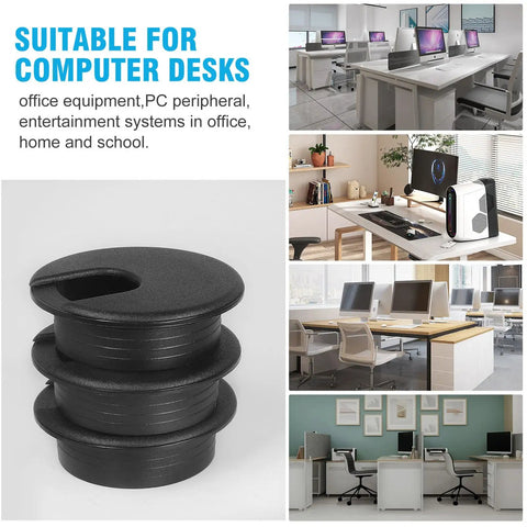 2 Inch Desk Grommet Set Black Plastic Cable Hole Covers for Office Desks and Tables, easy cable management, 2 pieces