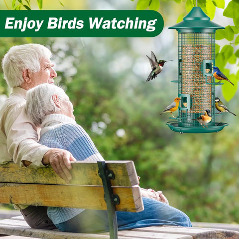 Squirrel Chew Proof Metal Mesh Bird Feeder For Outdoors All Weather Rust Proof 2 Lb Large Capacity in garden scene