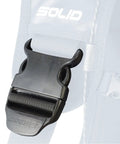 Close-up of buckle on Solid Jacket Style BCD For Scuba Diving Black Red 2XS High Lift Ultra Durable Cost Effective Pro Grade Gear