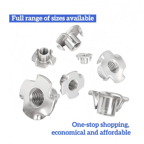 34 Pcs M10x1.5 T Nuts 304 Stainless Steel Four Prong DIN1624 Standard for Climbing Wall Woodworking and Furniture DIY Projects