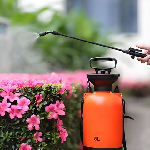 Ergonomic Trigger Sprayer Handle For 3L 5L 8L Garden Sprayers, Universal Agricultural Sprayer Accessory in use with orange tank
