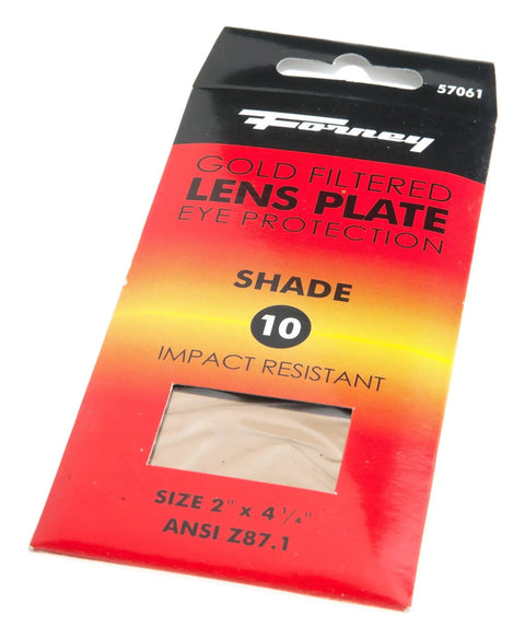Built Tough Replacement Welding Filter Lens With Premium Gold Coating Shade Ten View four inch by two inch plastic in packaging.