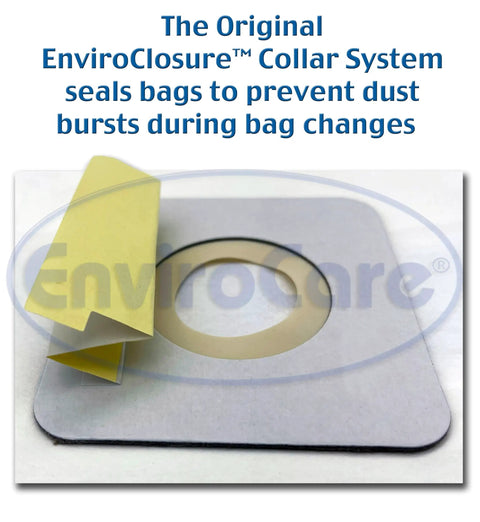 Premium Replacement Micro Filtration Vacuum Bags 18 Pack For Bissell PowerForce 3522 PowerGlide 3545 Plus 3350 And Lift Off 3554 Series Multi Layer Bag Set Easy Snap Fit No Mess shows EnviroClosure system for dust sealing.