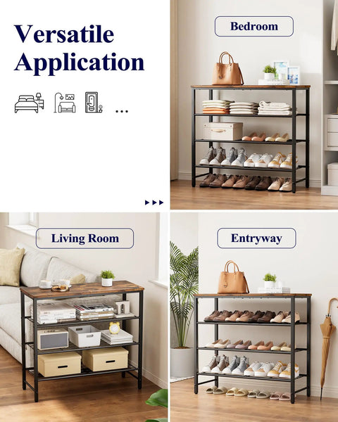 Super Slim Four Tier Shoe Rack For Closet Saves Major Floor Space And Stays Slick Brown, Footwear Organizer Holds All Of Your Kicks Easily While Featuring A Spacious Top Shelf For Storage Gear, Making This A No Sweat Home Organization Win For Sure