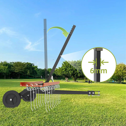 40 Inch Orange Tow Behind Dethatcher With 24 Spring Steel Tines For Removing Thatch Leaves And Needles From Large Lawns